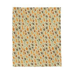 Autumn Woodland Animals Velveteen Plush Blanket | Fox & Mushroom Pattern