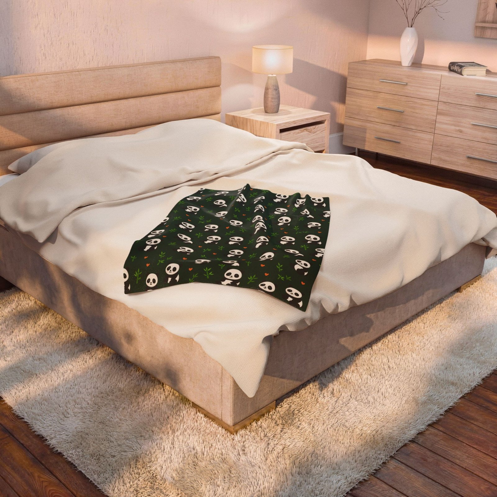 Panda Pattern Velveteen Plush Blanket | Green Skull Floral Repeat - Image 12