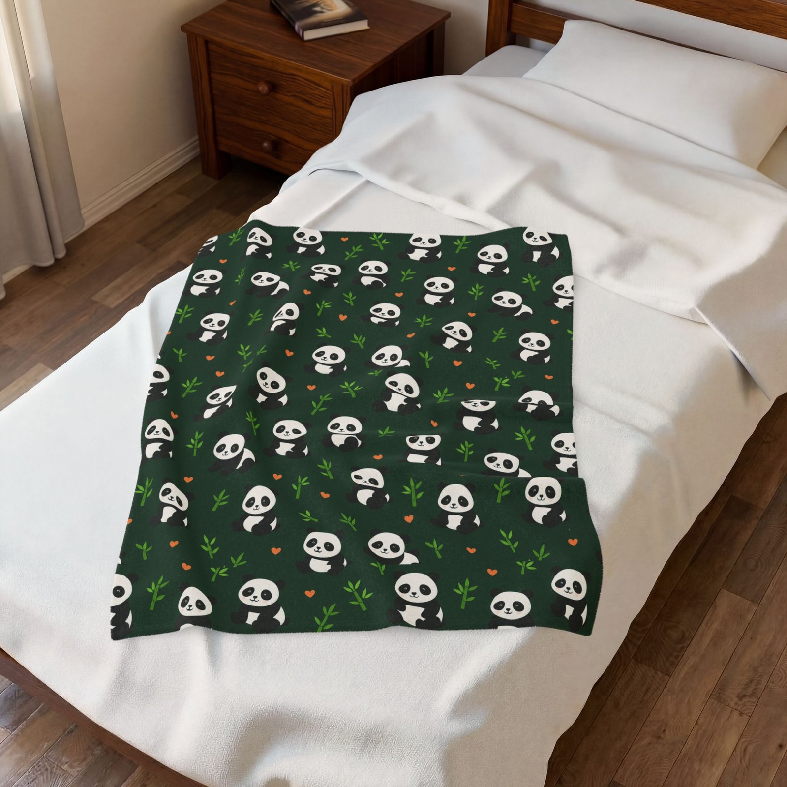 Panda Pattern Velveteen Plush Blanket | Green Skull Floral Repeat - Image 11
