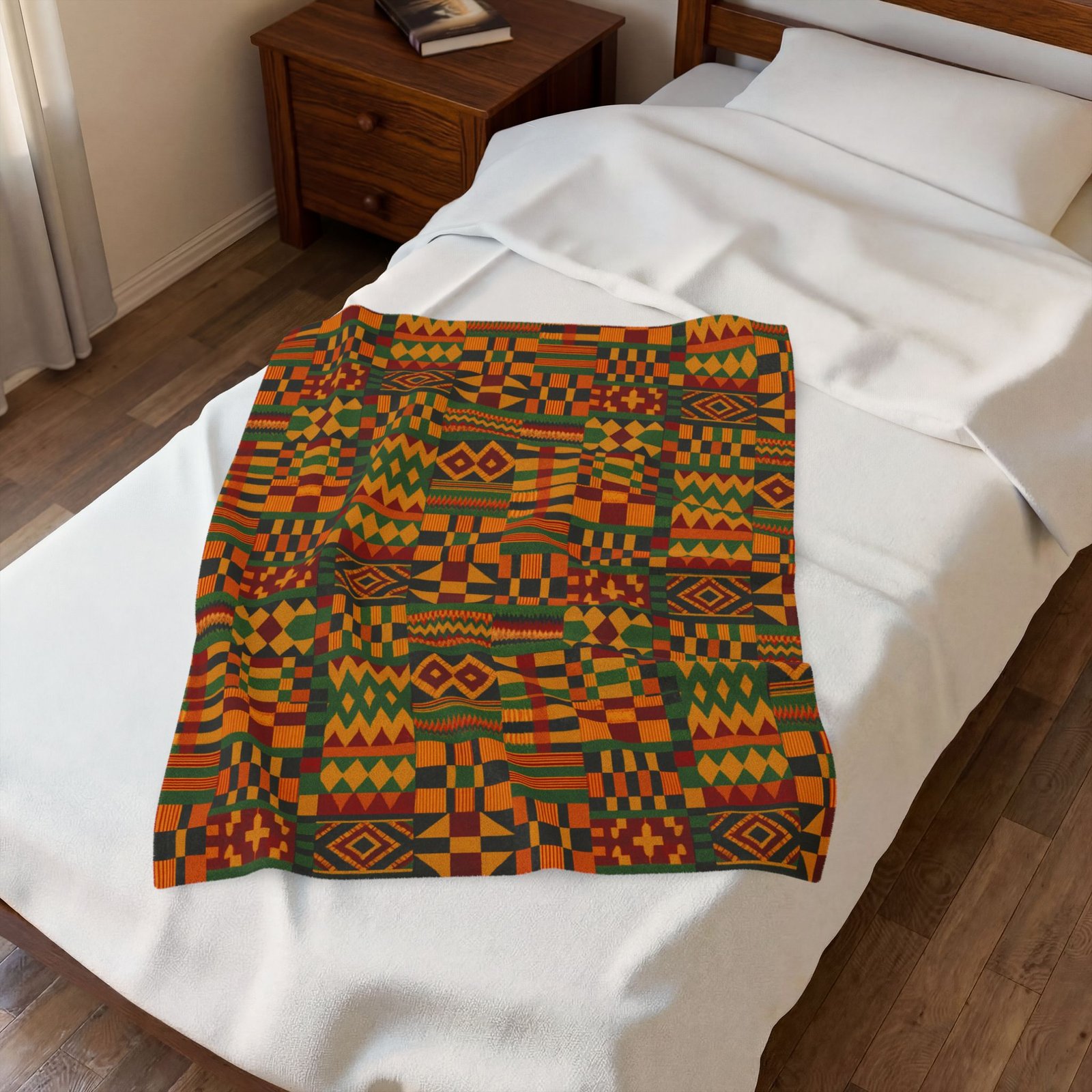 Kente Pattern Velveteen Plush Blanket | African Inspired Geometric Throw - Image 11