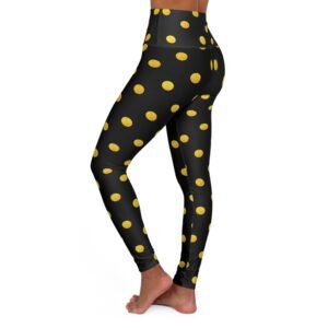 Gold Polka Dot Leggings High Waisted Yoga Leggings | Black and Gold Dot Pattern
