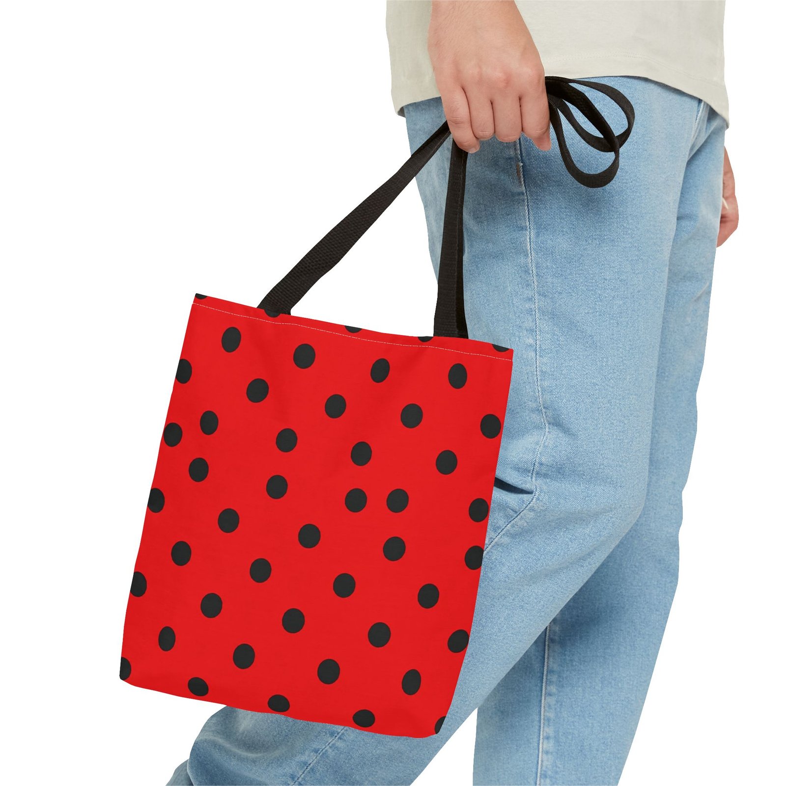 Black Polka Dot on Red Tote Bag - Image 8
