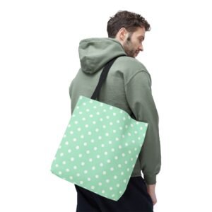 Mint Polka Dot Tote Bag | All-Over Print Canvas Shoulder Bag