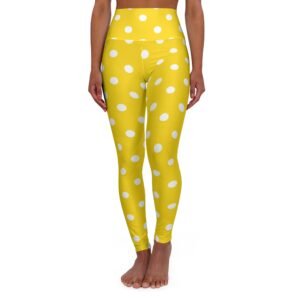 Yellow White Polka Dot  Leggings High Waisted Yoga Leggings | Bright Dot Print