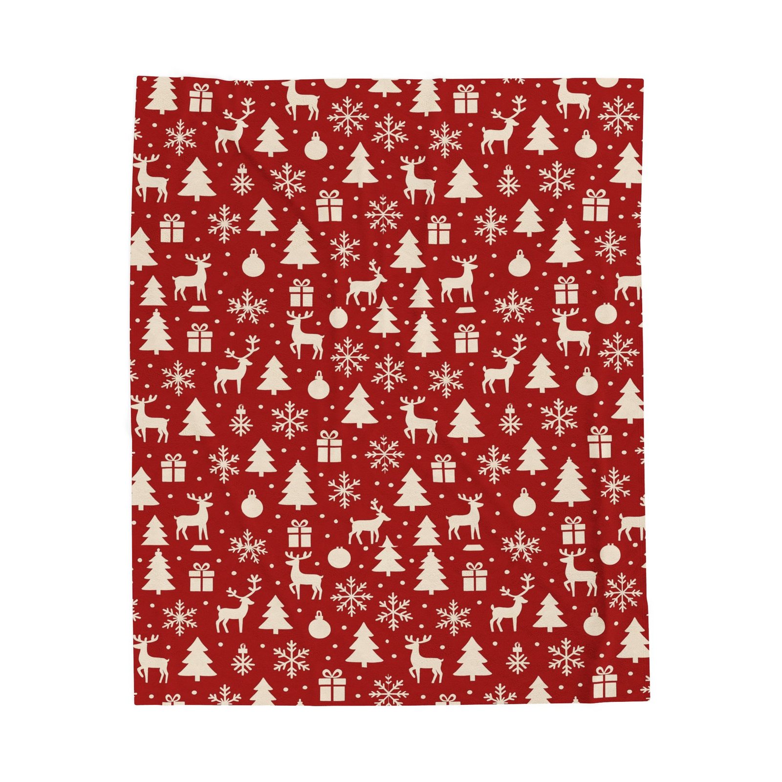 Red Christmas Pattern Velveteen Plush Blanket | Reindeer, Trees, Snowflakes - Image 5