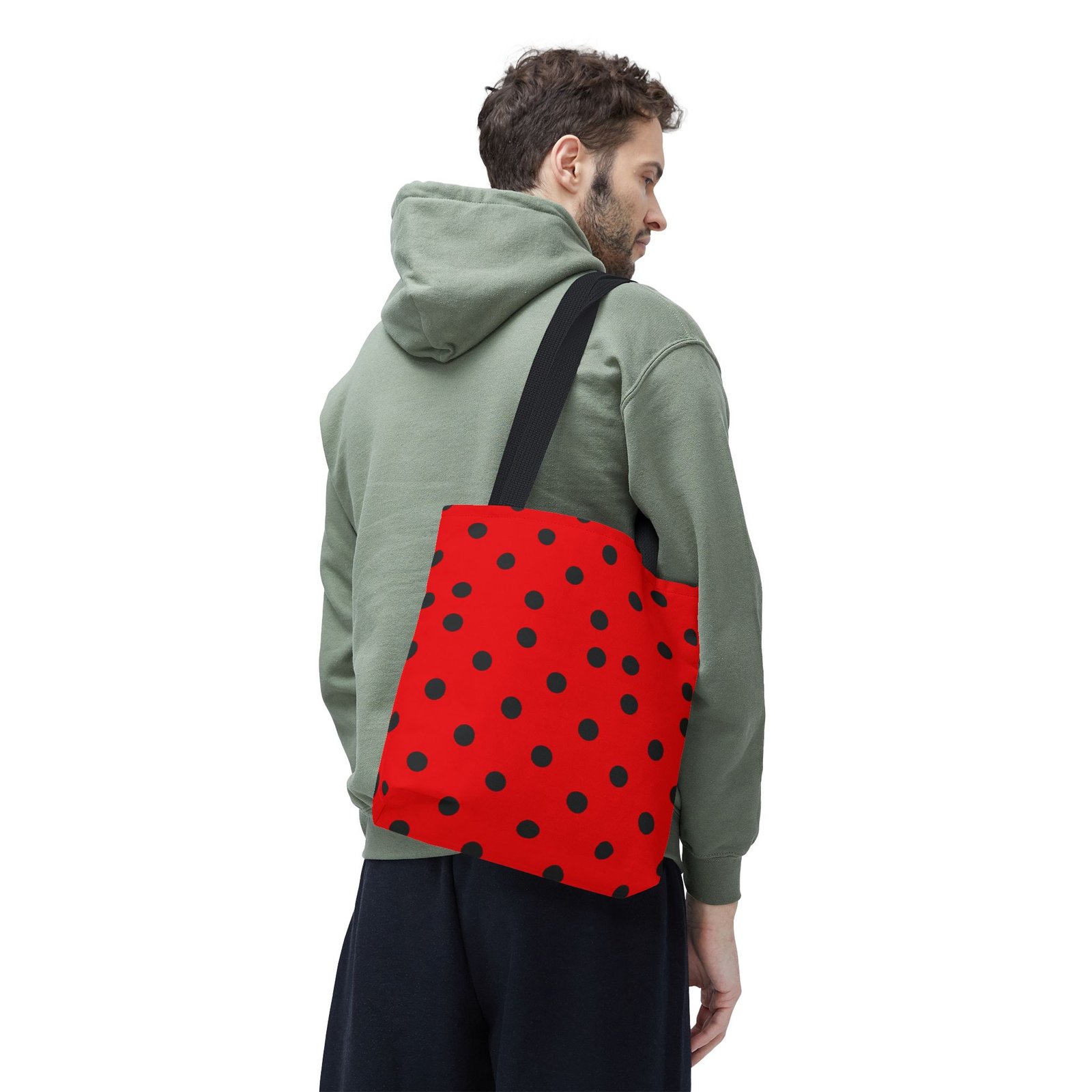 Black Polka Dot on Red Tote Bag - Image 10