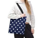 Navy Polka Dot Tote Bag | White Dots All Over Pattern