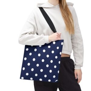 Navy Polka Dot Tote Bag | White Dots All Over Pattern