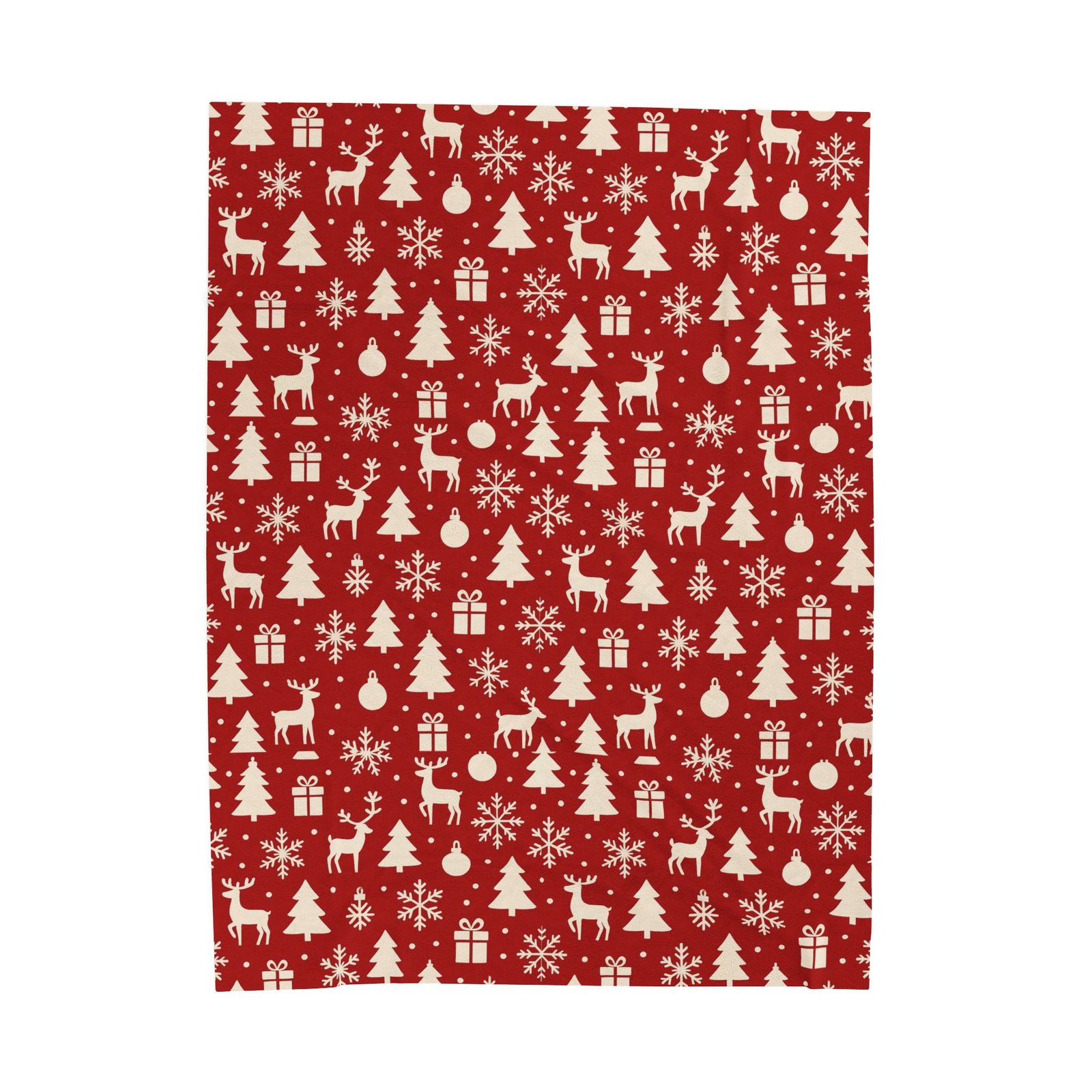 Red Christmas Pattern Velveteen Plush Blanket | Reindeer, Trees, Snowflakes - Image 2