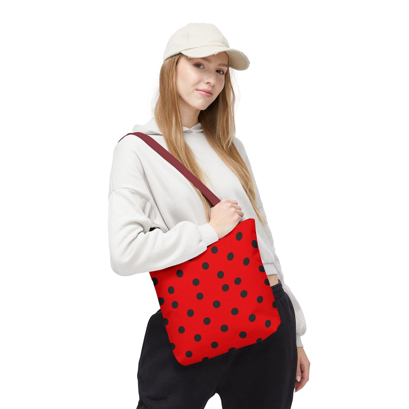 Black Polka Dot on Red Tote Bag - Image 19