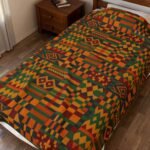 Kente Pattern Velveteen Plush Blanket | African Inspired Geometric Throw