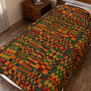 Kente Pattern Velveteen Plush Blanket | African Inspired Geometric Throw