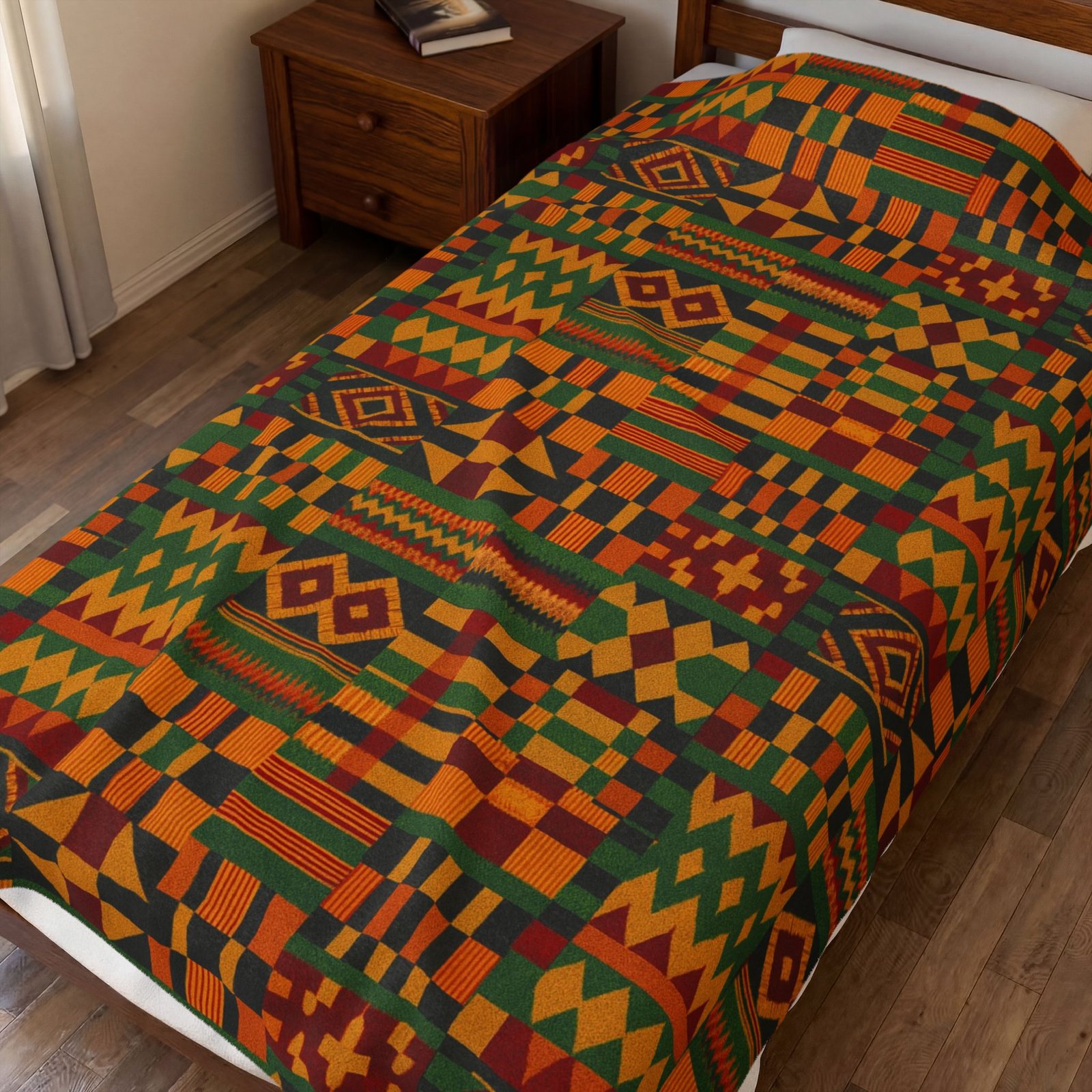 Kente Pattern Velveteen Plush Blanket | African Inspired Geometric Throw