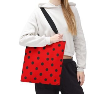 Black Polka Dot on Red Tote Bag