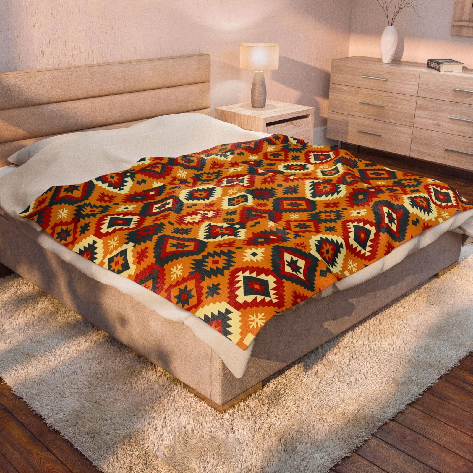 Southwestern Diamond Pattern Velveteen Plush Blanket | Aztec Geometric Throw - Image 8