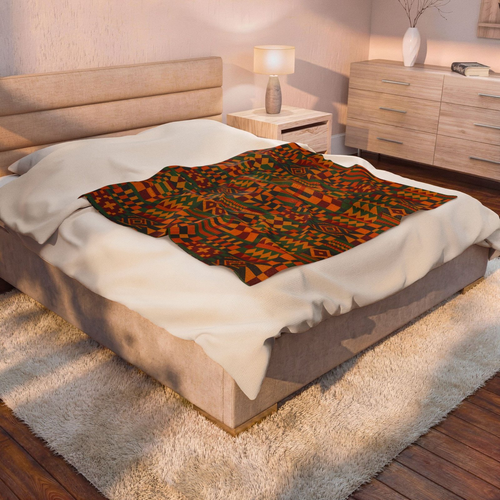 Kente Pattern Velveteen Plush Blanket | African Inspired Geometric Throw - Image 8