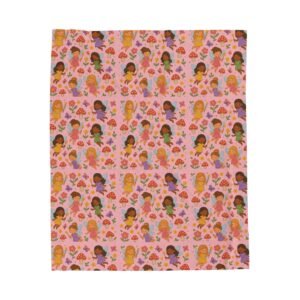 Diverse Girls Pattern Velveteen Plush Blanket | Cute Floral Hearts Print