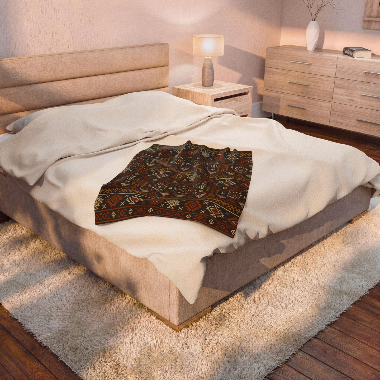 Southwestern Aztec Pattern Velveteen Plush Blanket | Rustic Tribal Stripes - Image 12