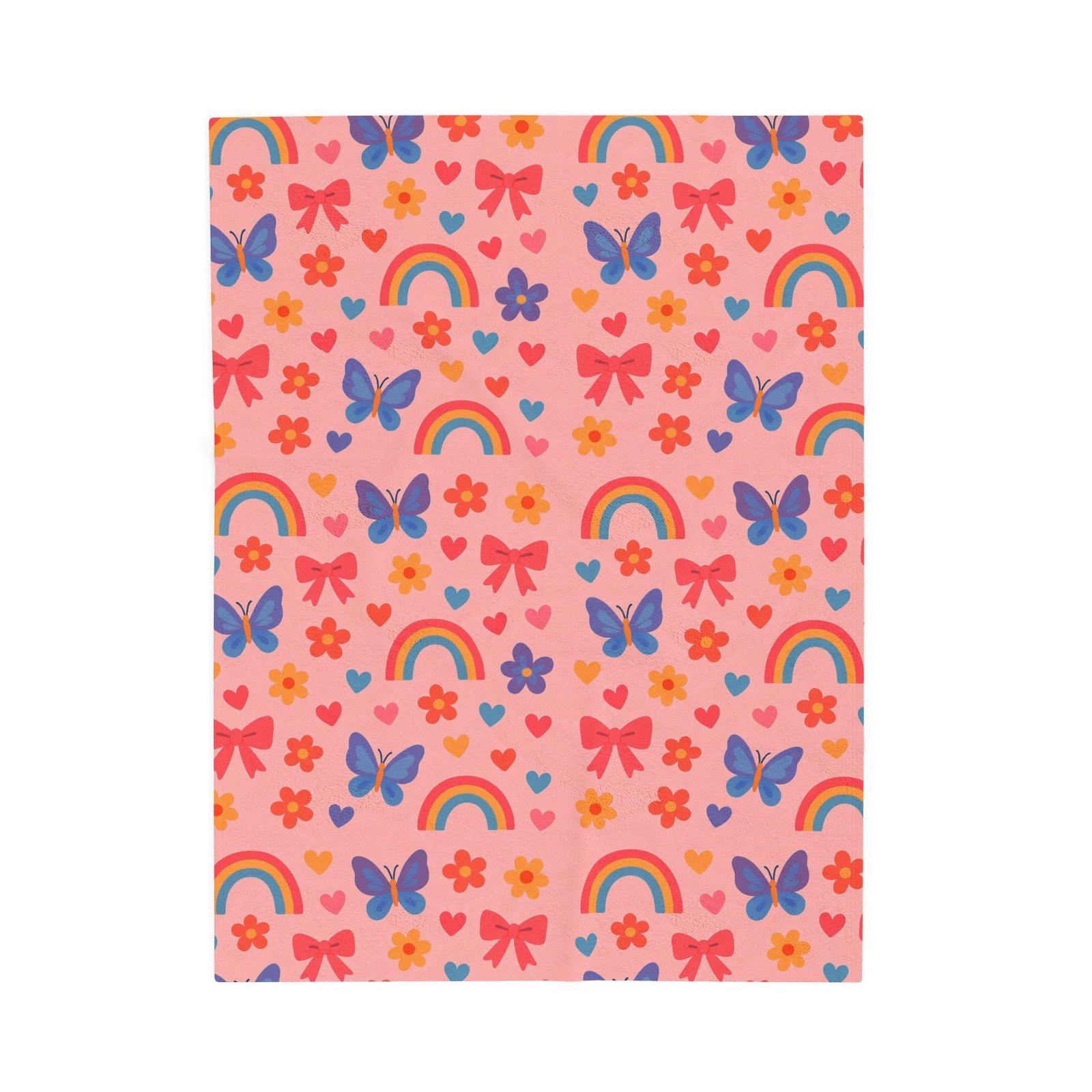 Rainbow and Butterfly Pattern Blanket | Pink Floral Rainbows, Cute Kids Throw - Image 9