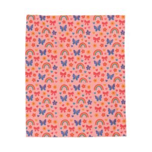 Rainbow and Butterfly Pattern Blanket | Pink Floral Rainbows, Cute Kids Throw