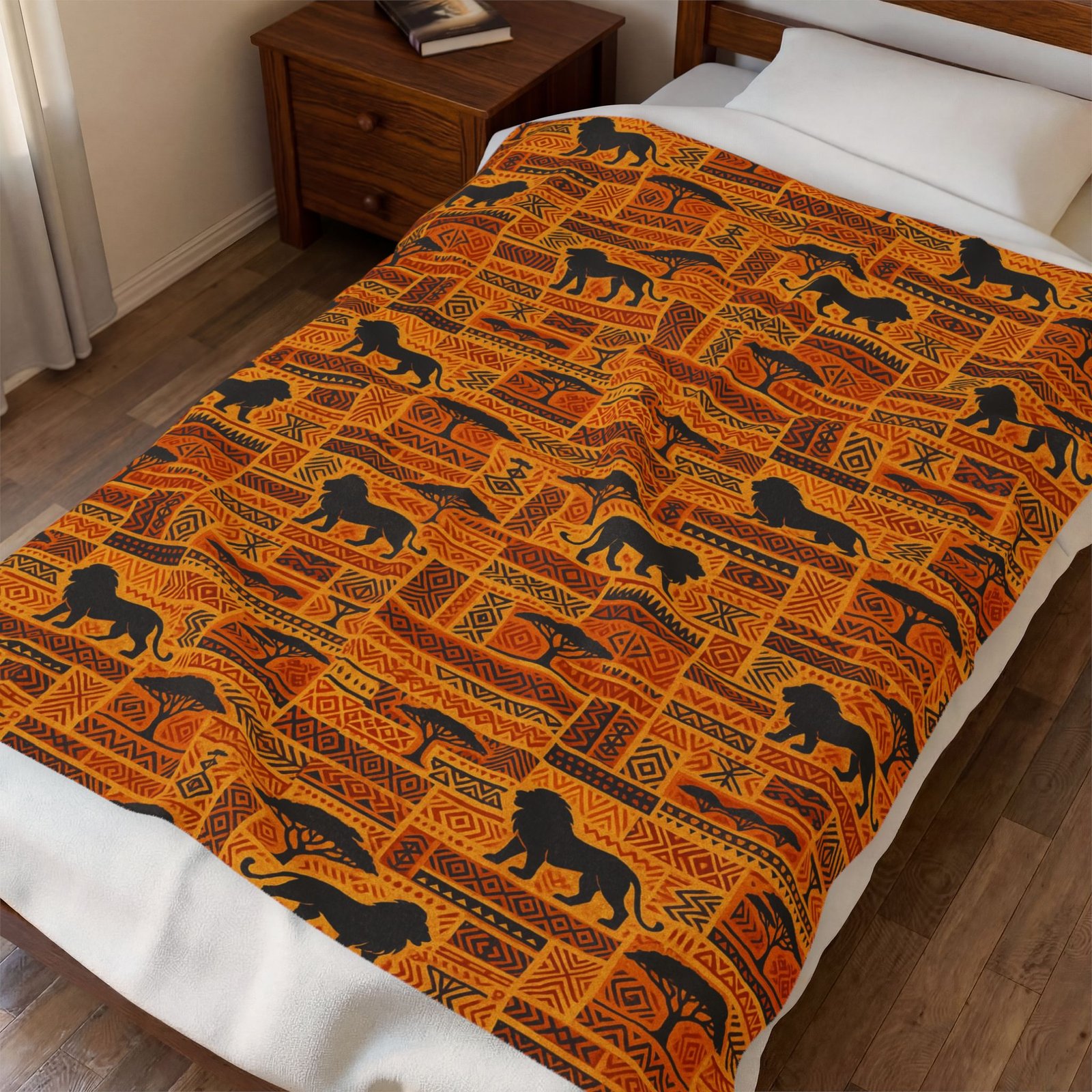 African Safari Lion Pattern Blanket | Velveteen Plush Throw - Image 3