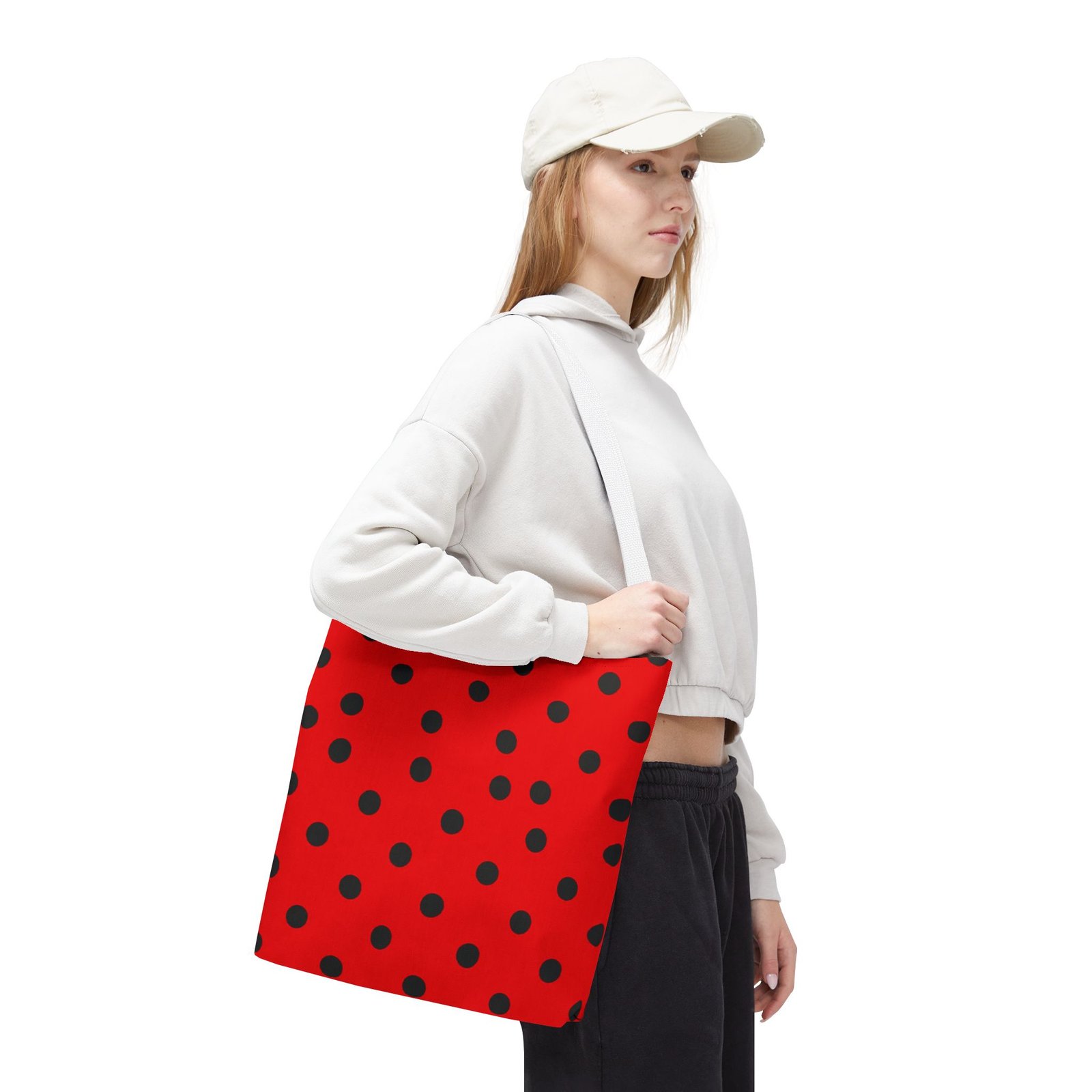 Black Polka Dot on Red Tote Bag - Image 20