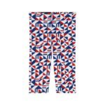 Red White Blue Geometric Mosaic Capri Leggings | Patriotic Pattern