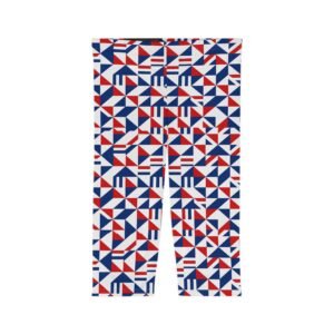 Red White Blue Geometric Mosaic Capri Leggings | Patriotic Pattern