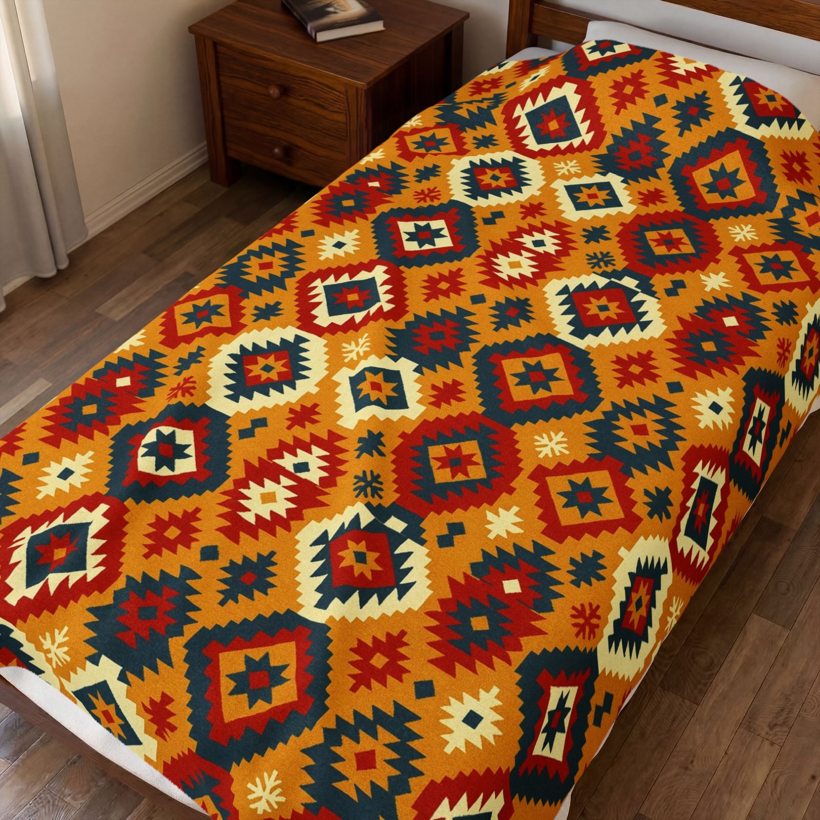 Southwestern Diamond Pattern Velveteen Plush Blanket | Aztec Geometric Throw - Image 7