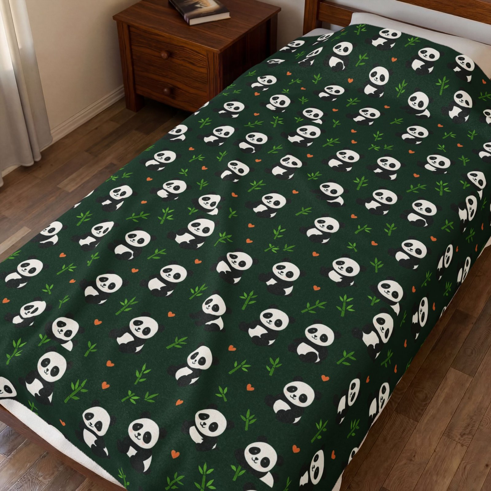 Panda Pattern Velveteen Plush Blanket | Green Skull Floral Repeat - Image 7