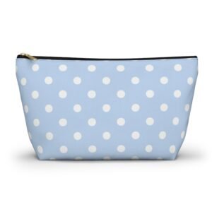 Light Blue Polka Dot Accessory Pouch w T-bottom | Makeup Bag