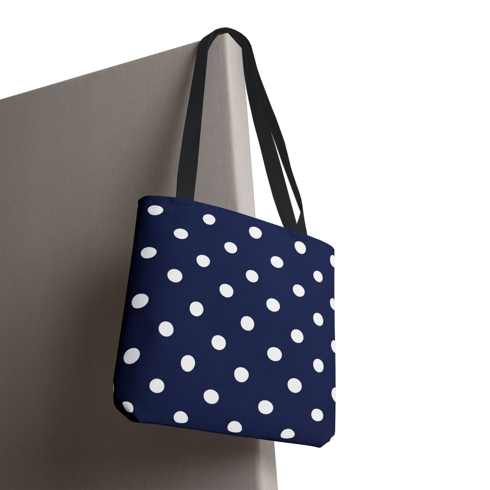 Navy Polka Dot Tote Bag | White Dots All Over Pattern - Image 13
