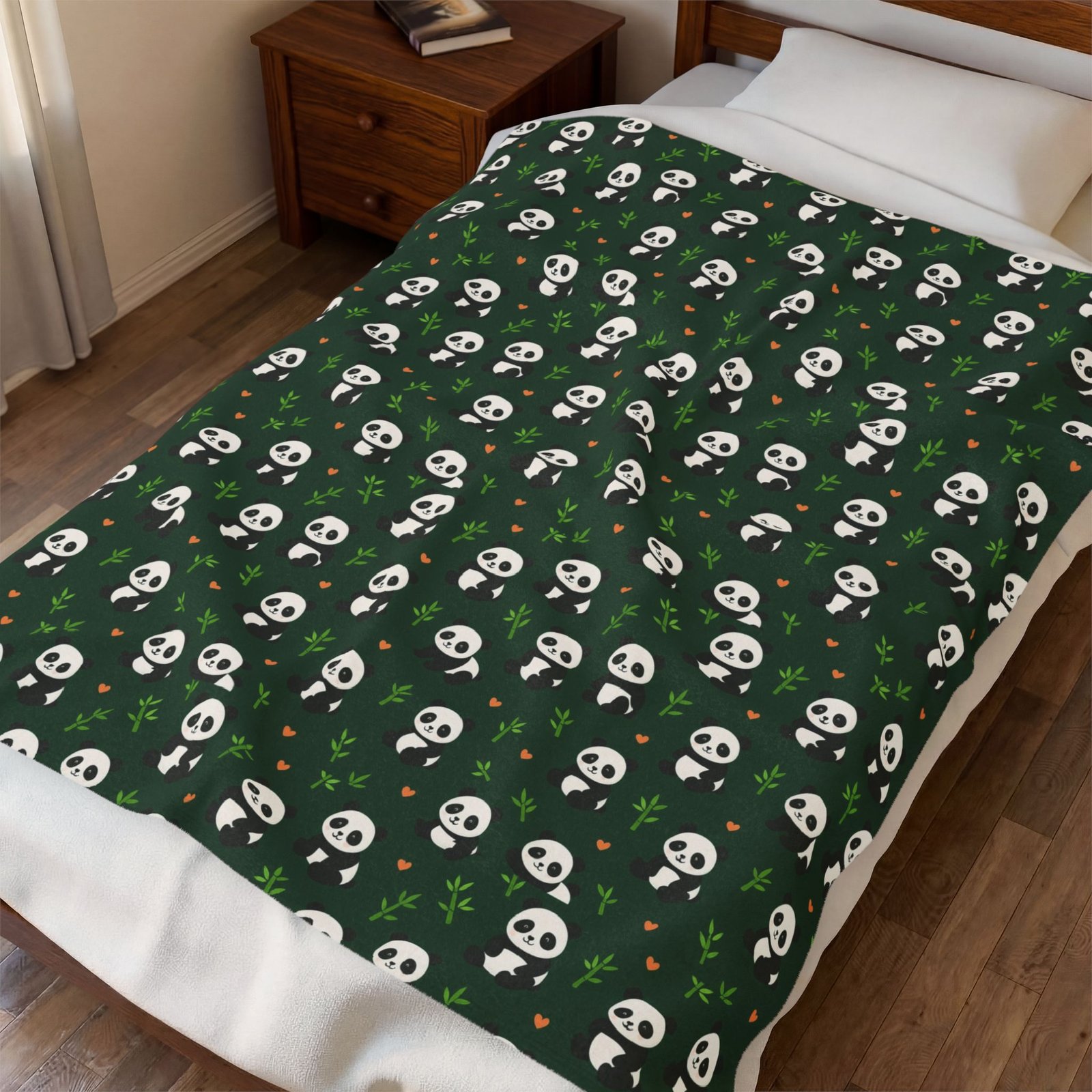 Panda Pattern Velveteen Plush Blanket | Green Skull Floral Repeat - Image 3