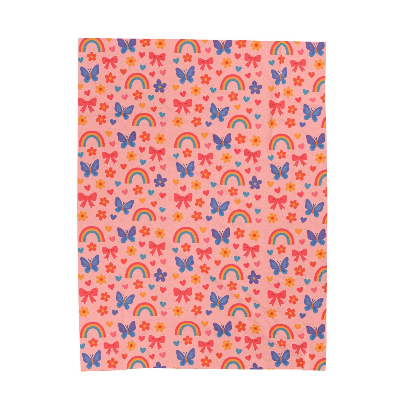 Rainbow and Butterfly Pattern Blanket | Pink Floral Rainbows, Cute Kids Throw - Image 5