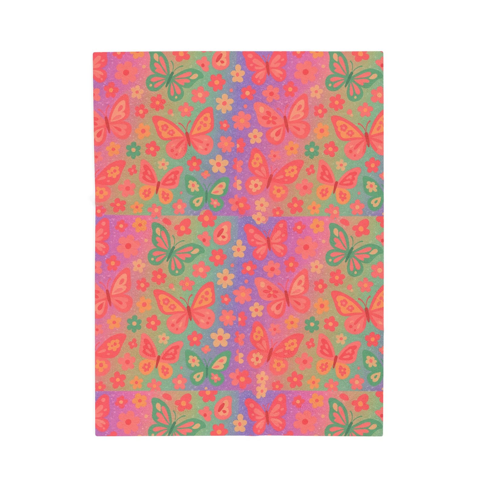 Butterfly Pattern Velveteen Plush Blanket | Pink Orange Floral Throw - Image 9