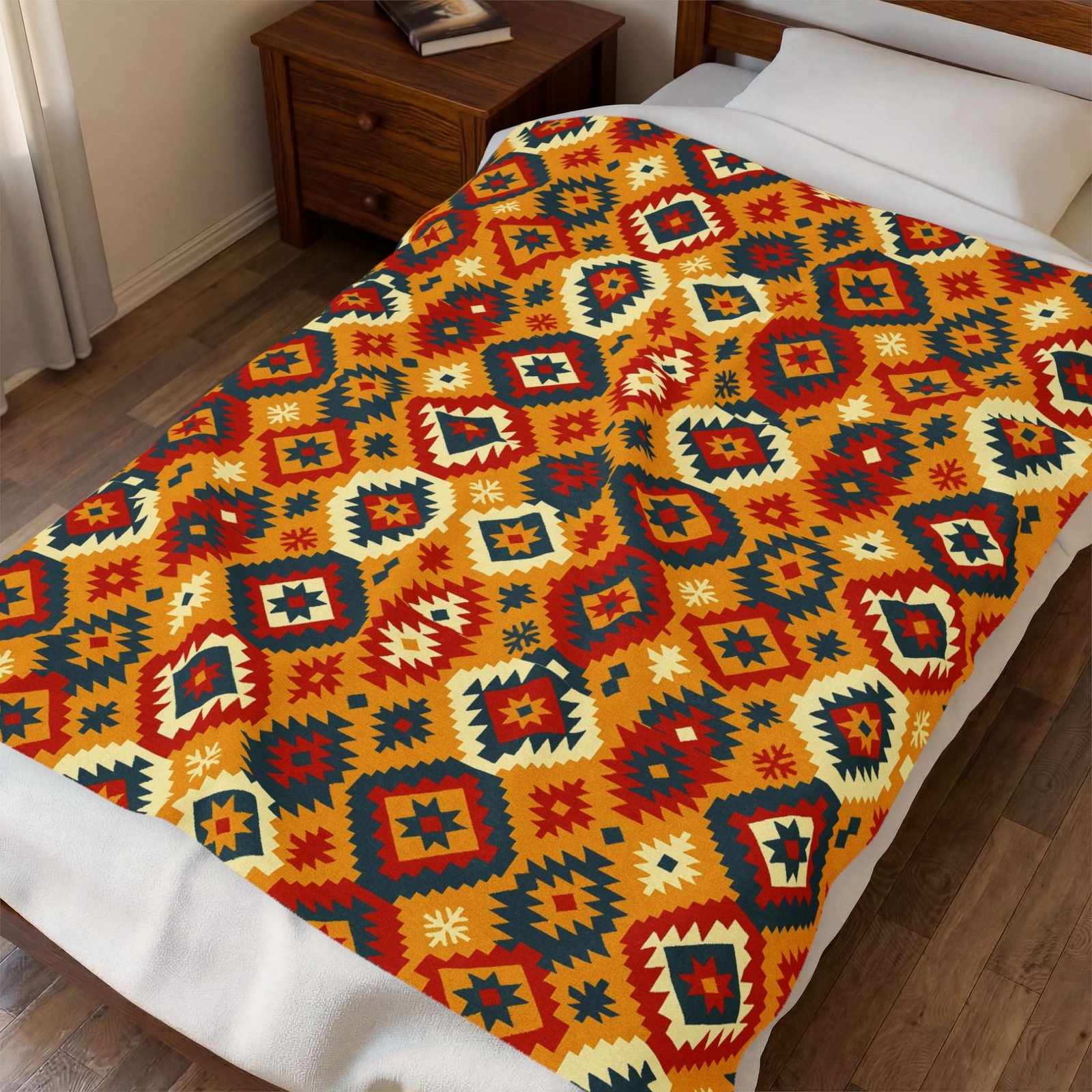 Southwestern Diamond Pattern Velveteen Plush Blanket | Aztec Geometric Throw - Image 3