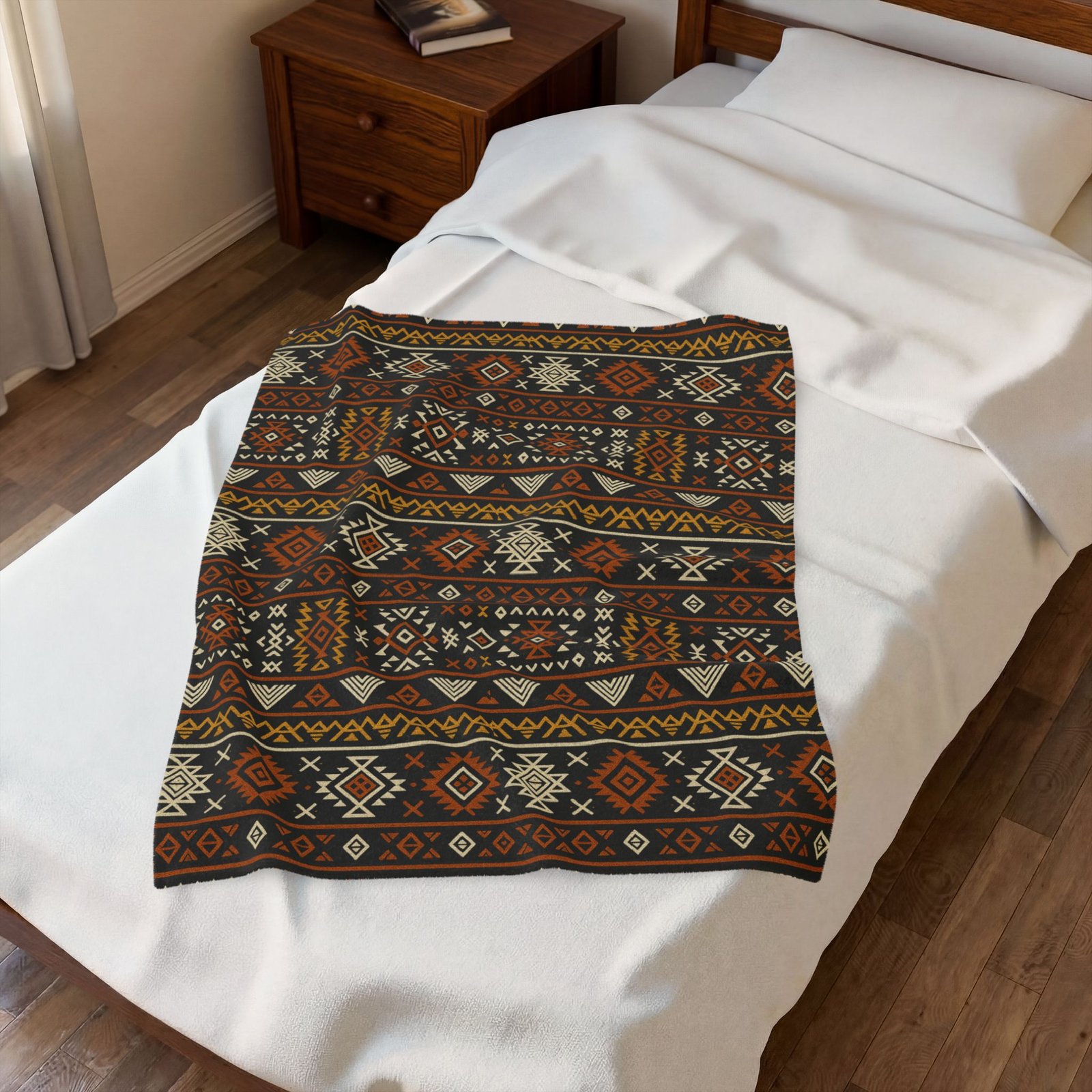 Southwestern Aztec Pattern Velveteen Plush Blanket | Rustic Tribal Stripes - Image 11