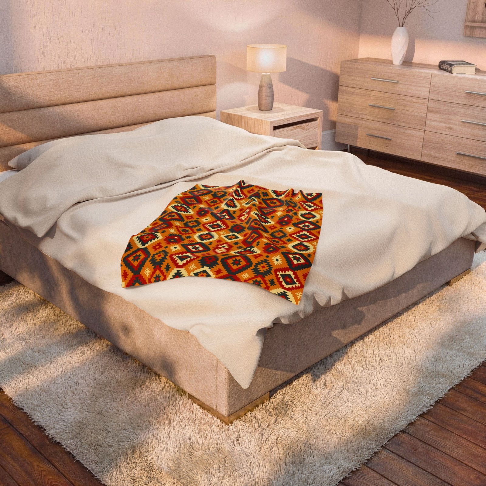 Southwestern Diamond Pattern Velveteen Plush Blanket | Aztec Geometric Throw - Image 12