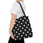 Black Polka Dot Tote Bag | White Dots on Black Background