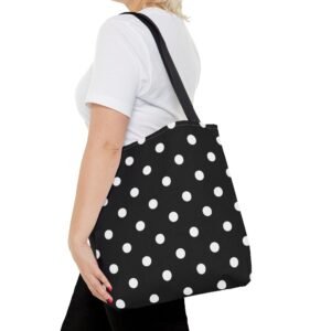 Black Polka Dot Tote Bag | White Dots on Black Background