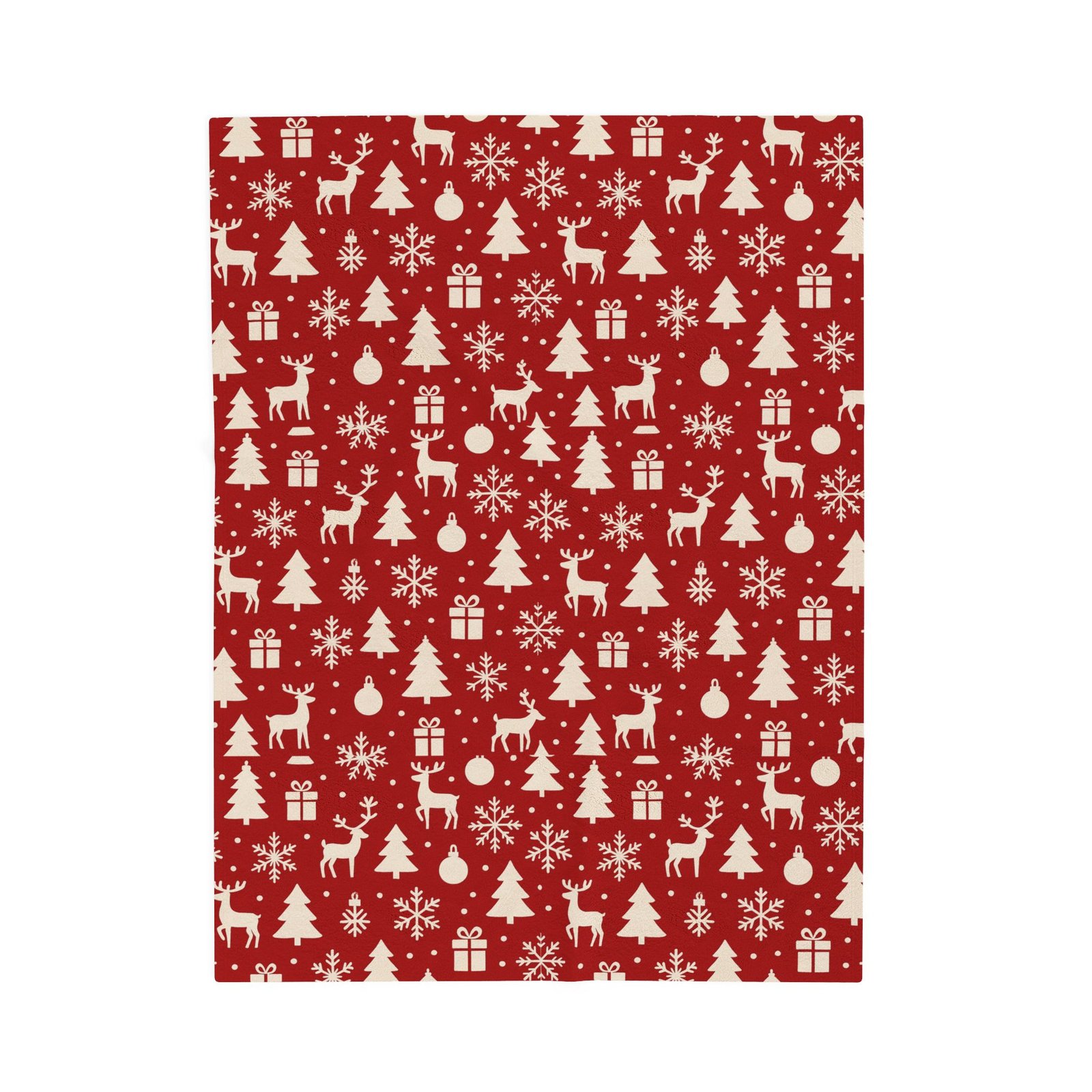 Red Christmas Pattern Velveteen Plush Blanket | Reindeer, Trees, Snowflakes - Image 9