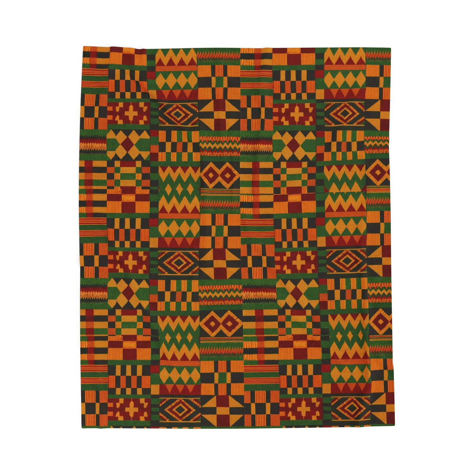 Kente Pattern Velveteen Plush Blanket | African Inspired Geometric Throw