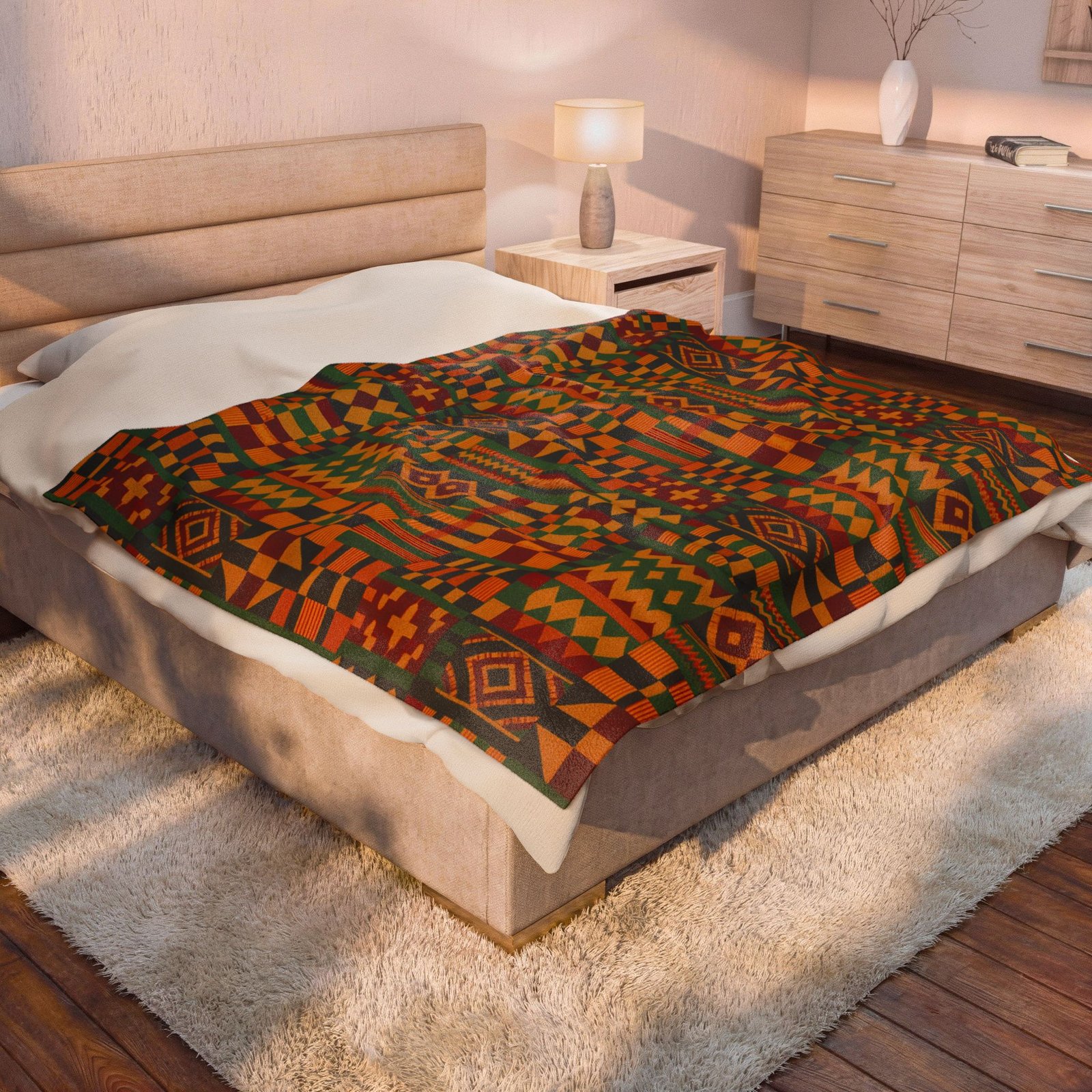 Kente Pattern Velveteen Plush Blanket | African Inspired Geometric Throw - Image 8