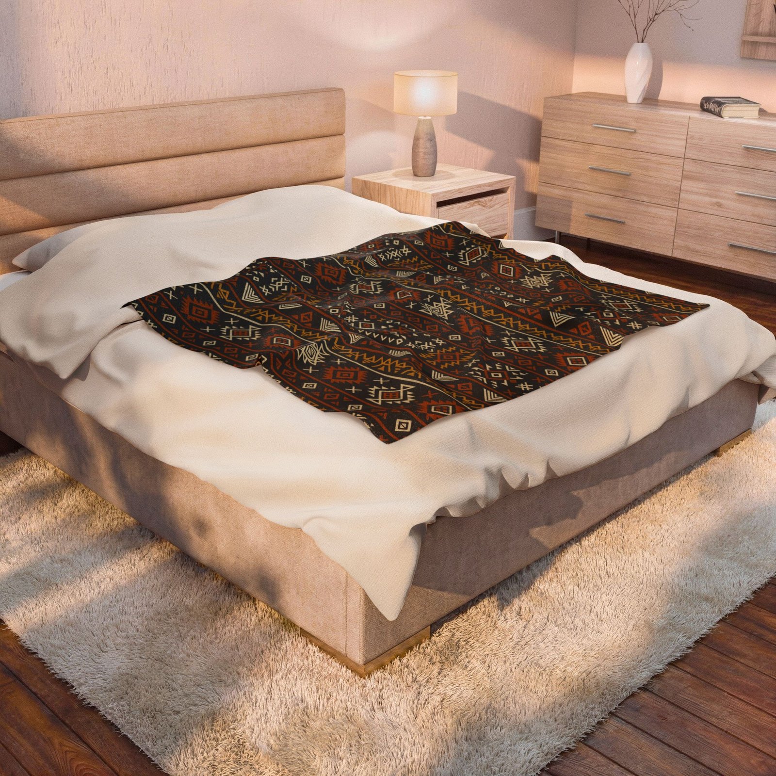 Southwestern Aztec Pattern Velveteen Plush Blanket | Rustic Tribal Stripes - Image 4