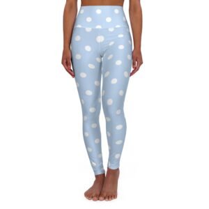 Baby Blue Polka Dot Leggings High Waisted Yoga Leggings | Light Blue White Spots