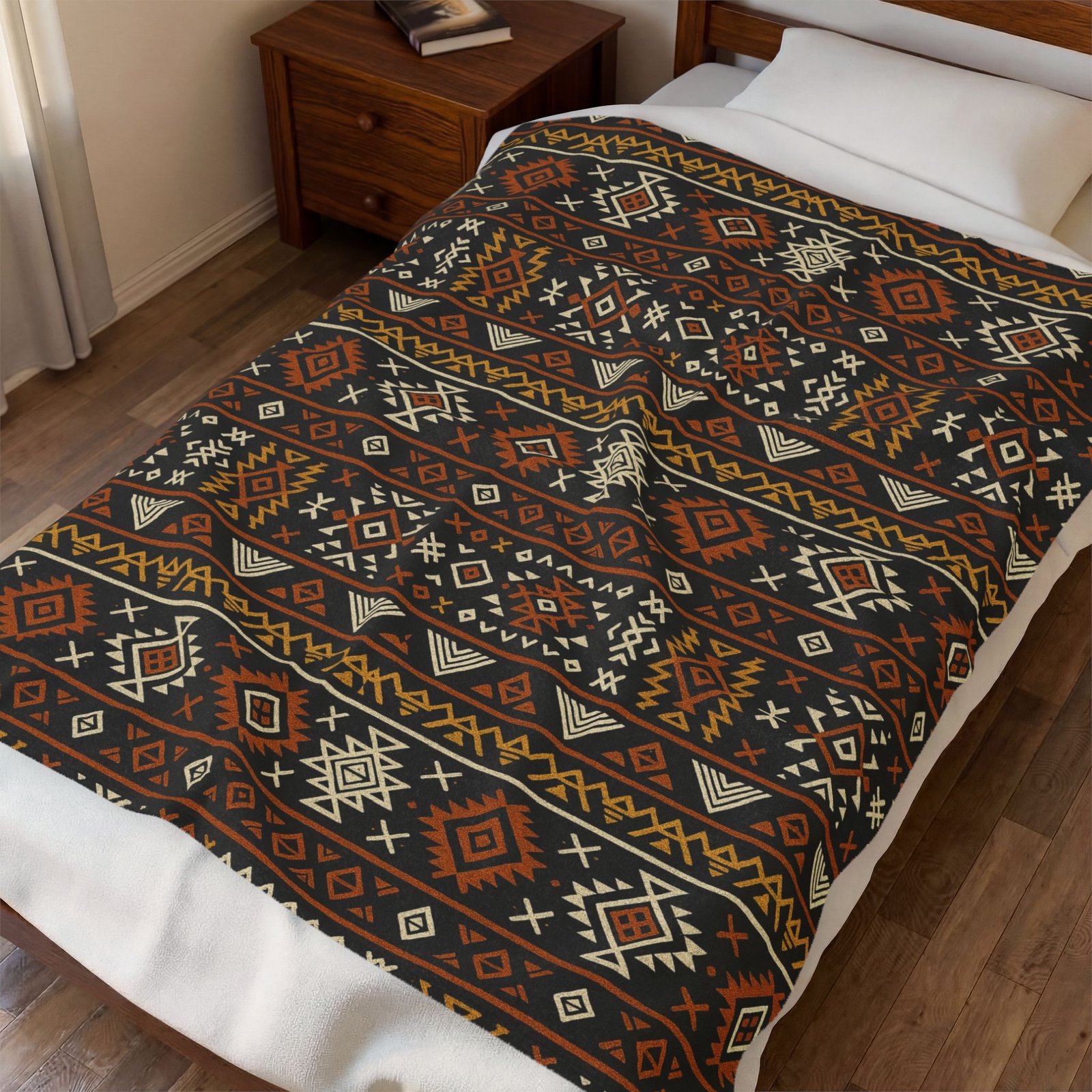Southwestern Aztec Pattern Velveteen Plush Blanket | Rustic Tribal Stripes - Image 3