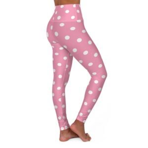 Pink Polka Dot Leggings High Waisted Yoga Leggings | White Dot Pattern