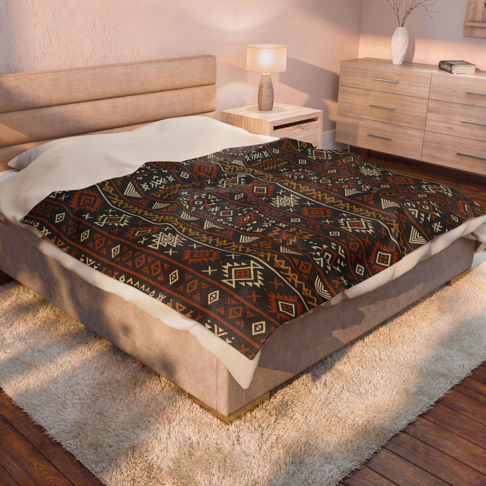 Southwestern Aztec Pattern Velveteen Plush Blanket | Rustic Tribal Stripes - Image 8