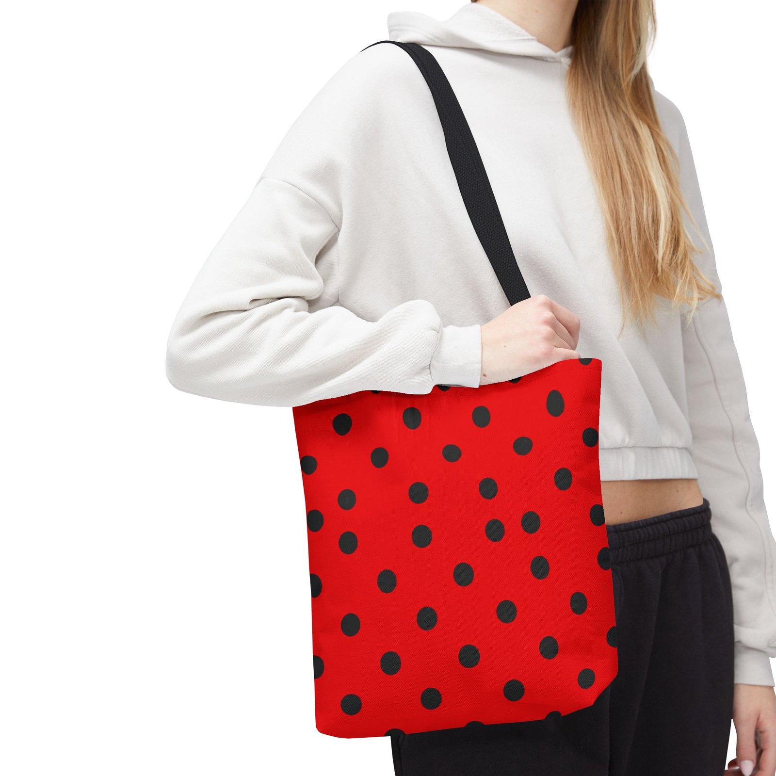 Black Polka Dot on Red Tote Bag - Image 11