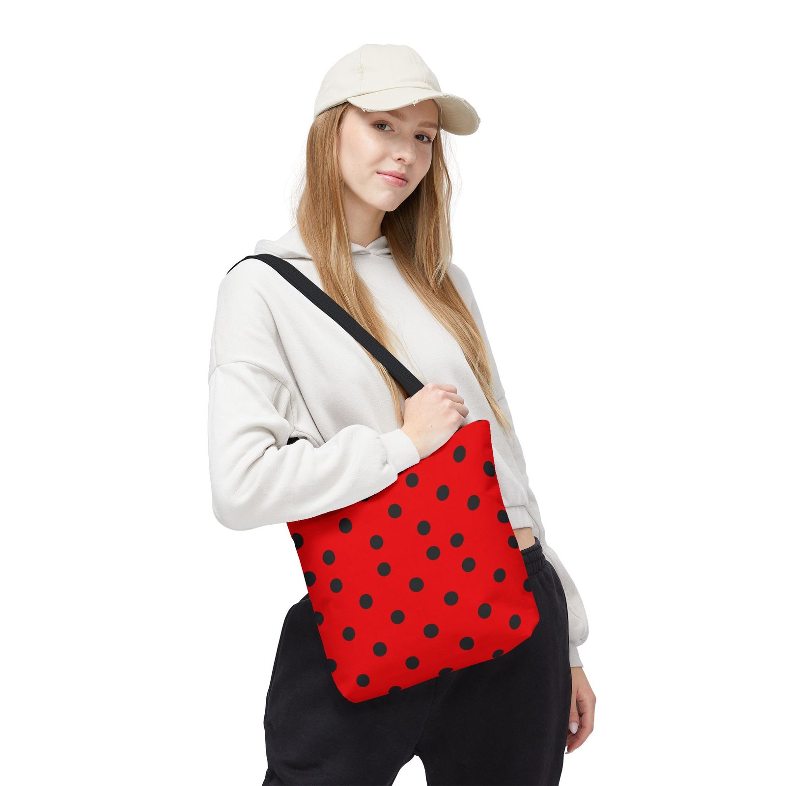 Black Polka Dot on Red Tote Bag - Image 9